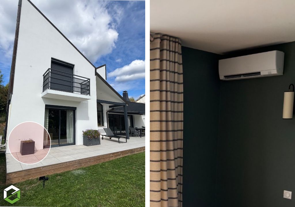 Installation de 3 climatiseurs réversibles MITSUBISHI ELECTRIC dans une maison rénovée à Luzarches