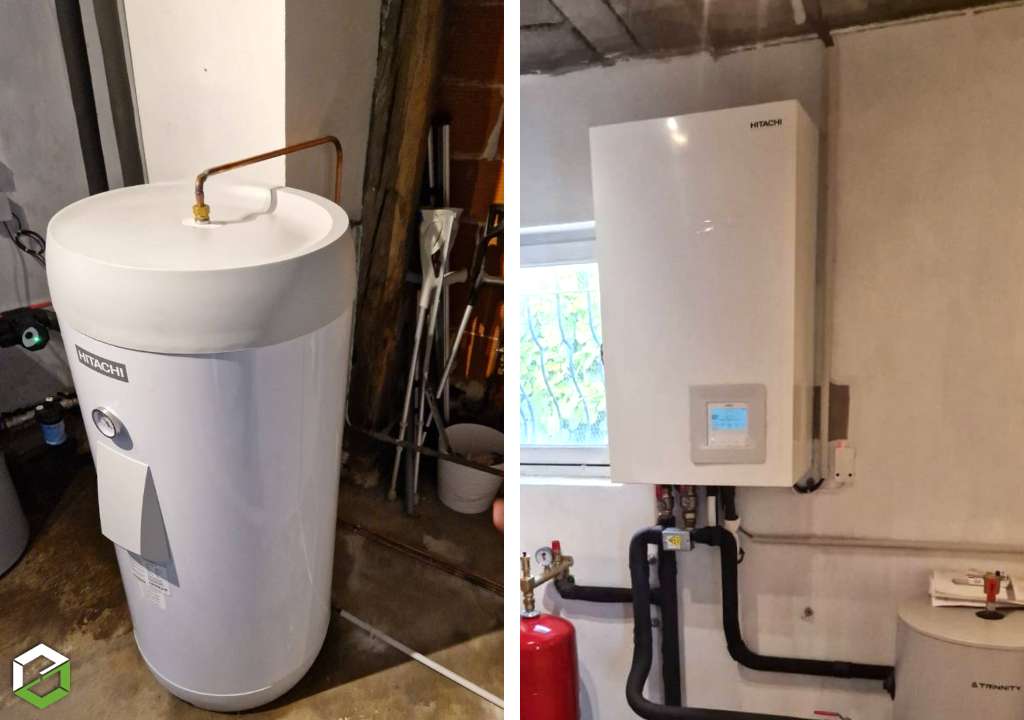 Consultez la chantier : installation d'une pompe à chaleur air/eau hitachi yutaki s de 14 kw + préparateur ecs au bouchage 38 - entreprise rge