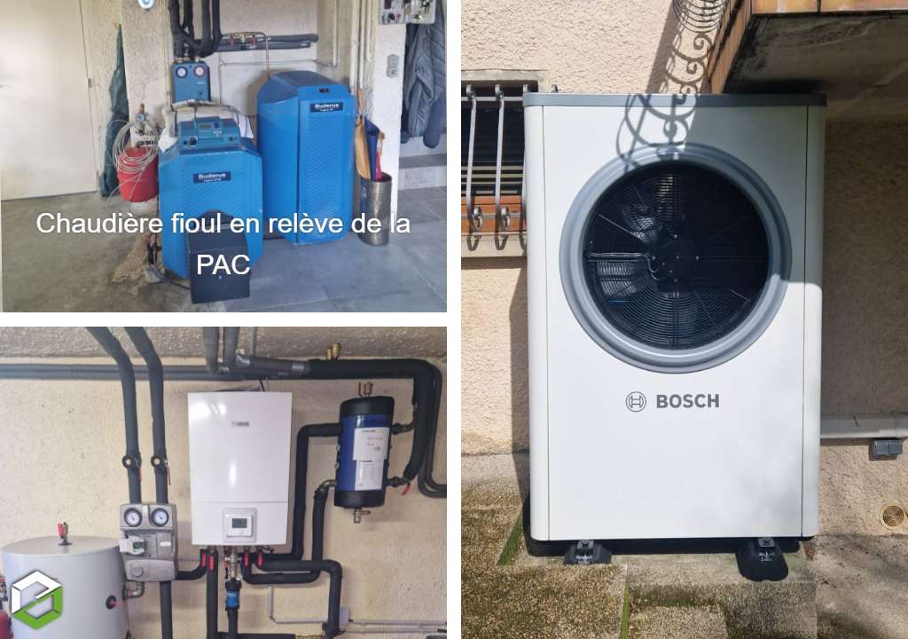 installation d'une pompe à chaleur bosch 7000 avec chaudière fioul en relève - entreprise rge qualipac