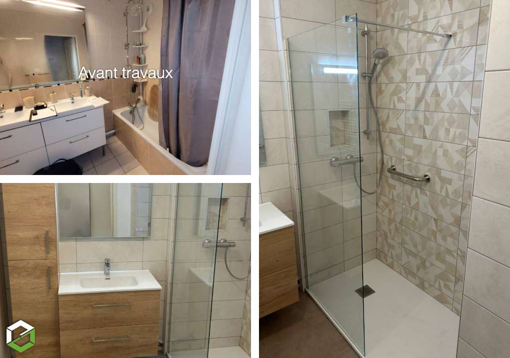 Consultez la chantier : rénovation complète d'une salle de bain - remplacement baignoire par douche