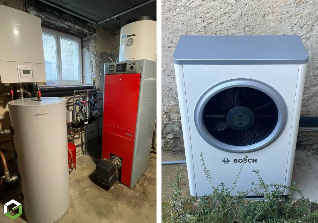 Consultez la chantier : installation d'une pompe à chaleur bosch 7000 avec chaudière fioul en relève