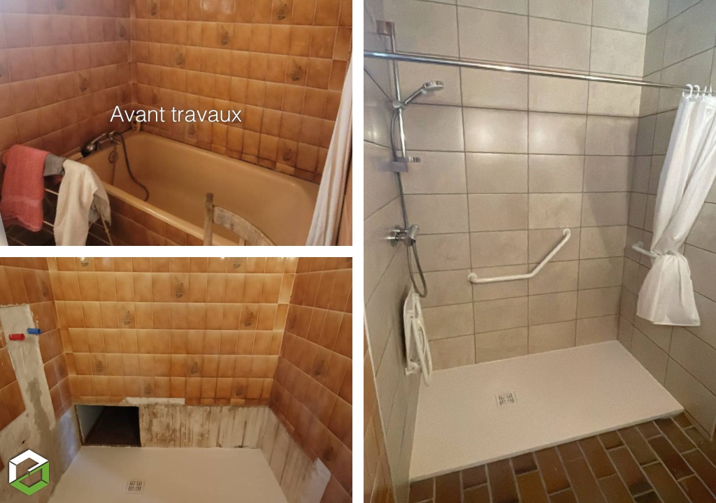 modification d'une salle de bain avec un coin douche pour personne à mobilité réduite pmr