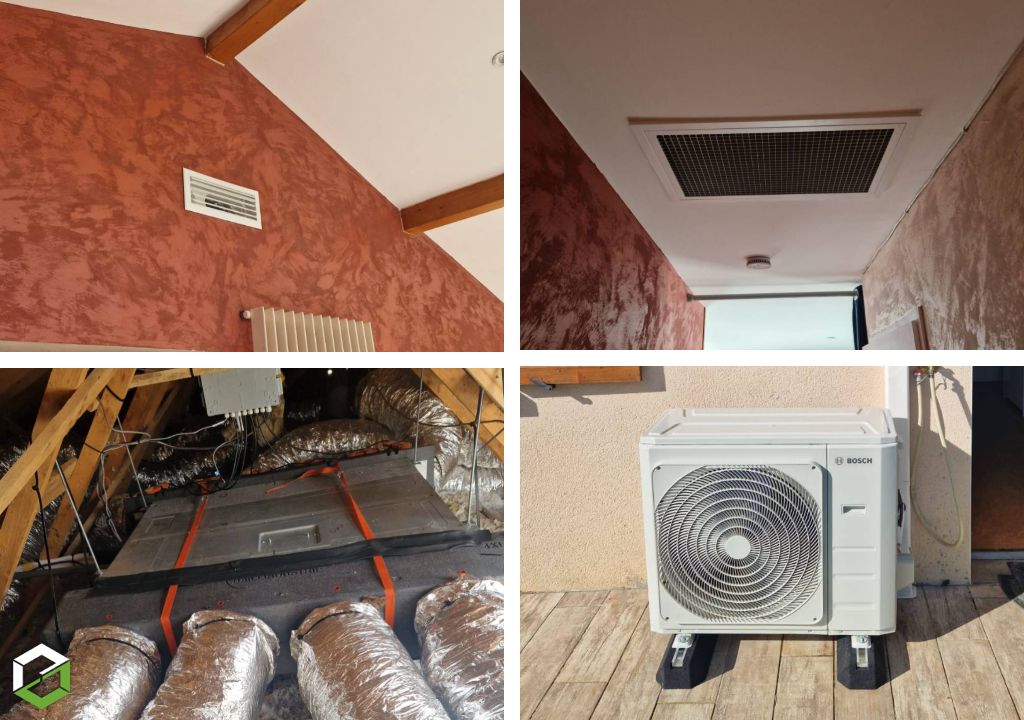 Installation d'une climatisation réversible gainable BOSCH 5000i + régulation Zoning BAILLINDUSTRIE