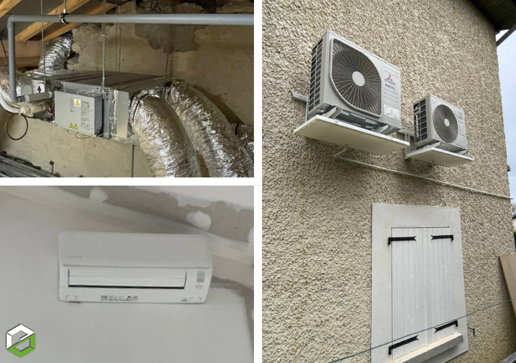 Installation d'un gainable et d'un mono split Mitsubishi Heavy Industries