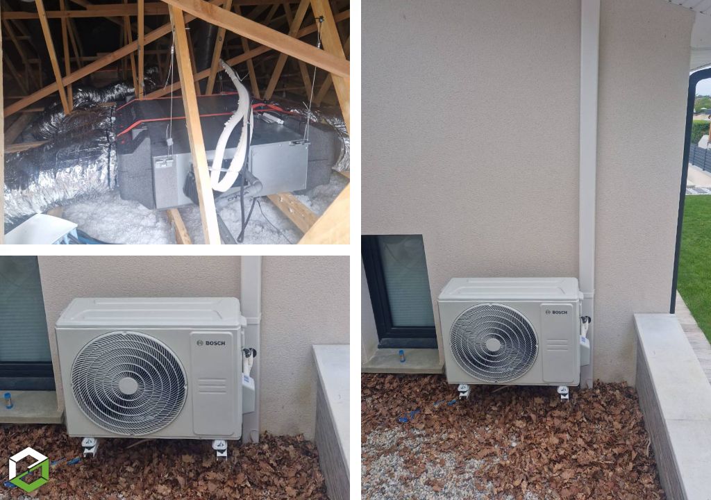 Consultez la chantier : pose d'une pac air/air réversible gainable bosch cl5000i d70 7kw
