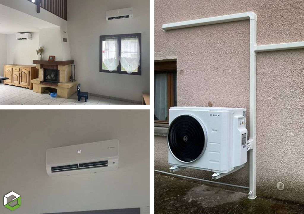 Consultez la chantier : installation d'une pompe à chaleur air air bi-split bosch 7000i avec split 6000i