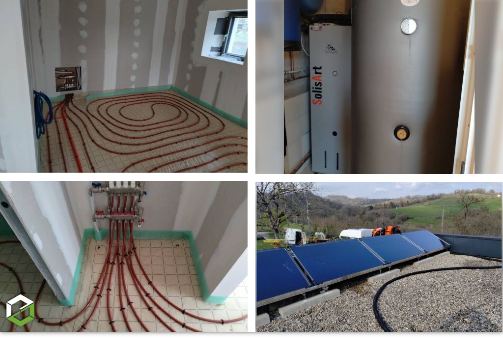 rénovation d'un corps de ferme avec la pose de panneaux solaires et du système complet de chauffage