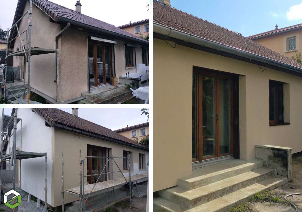Réalisation d'un système Isolation Thermique par l'extérieur ITE panneau polystyrène blanc  200 mm R=5,25k/w² pour un particulier 