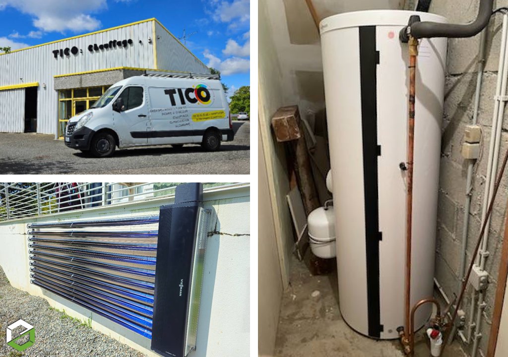 TICO - Installation d'un ballon solaire VIESSMANN VITOCELL 100 W de 300 litres et de panneaux solaires VIESSMANN VITOSOL 300-TM - Entreprise RGE