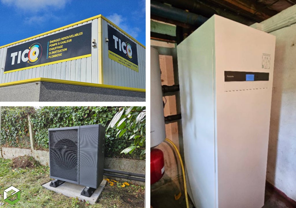tico - installation d'une pompe à chaleur haute température panasonic aquarea génération l r290 d'une puissance de 9kw dans une maison à concarneau