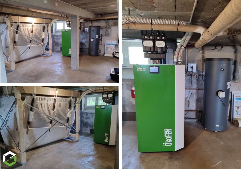 Ets Les Chauffagistes Bretons : Remplacement d'une chaudière fioul par une chaudière à granules de bois Ökofen Pellematic Compact - RGE Qualibois