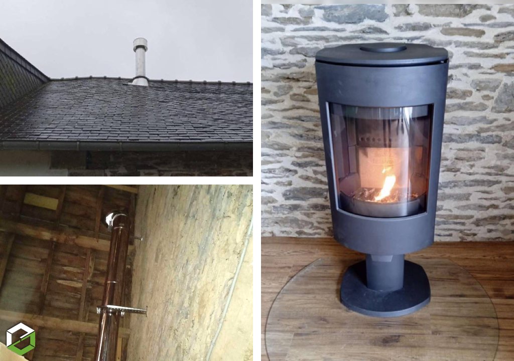 Installation d'un poêle à bois / création d'un conduit de fumée par un artisan certifié RGE QualiBois-Finistère (29)