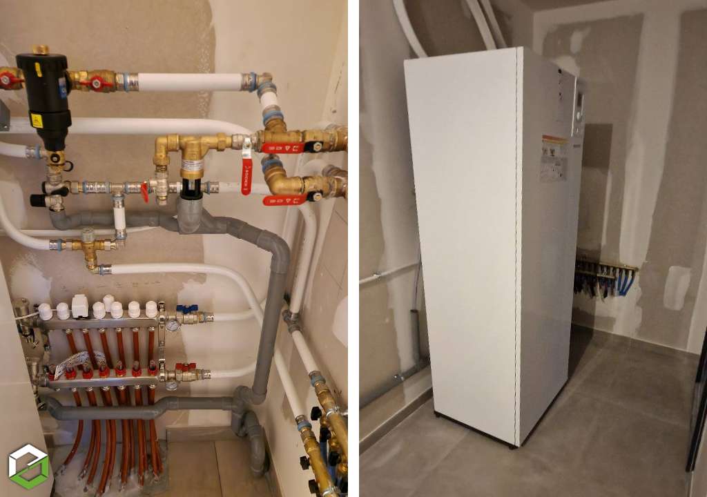 installation d'une pac air/eau + réseaux plancher chauffant dans une maison neuve