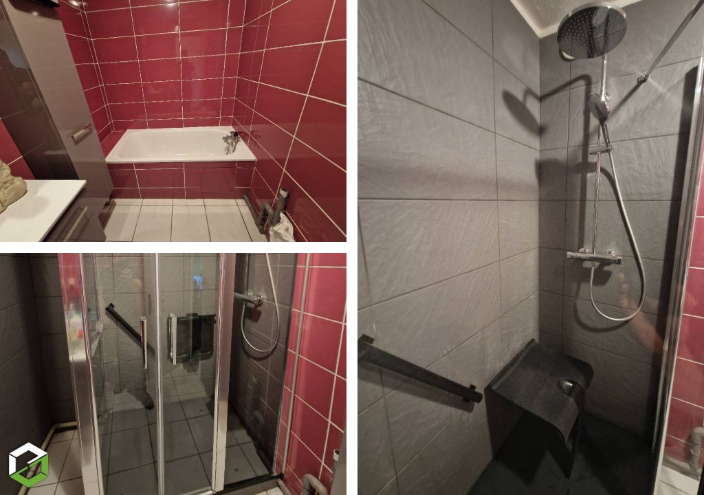 remplacement d'une baignoire par une douche pour un accès pmr