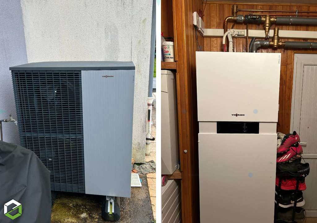 Pose d'une pompe à chaleur Viessmann 222S par un plombier chauffagiste certifié RGE QualiPAC
