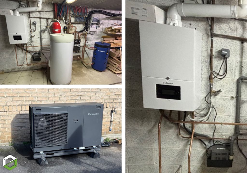 Consultez la chantier : montage traditionnel d'une chaudiere gaz condensation en relève d une pompe à chaleur air/eau panasonic