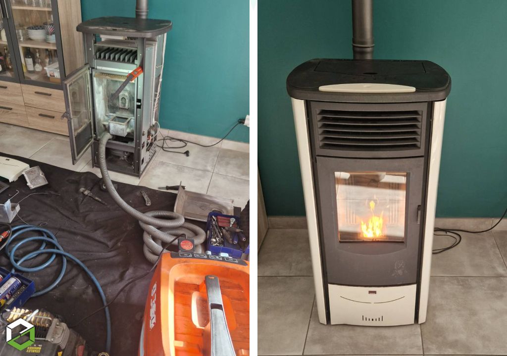 Au coin du Poêle : Entretien d'un poêle à granulés de bois avec ramonage du conduit