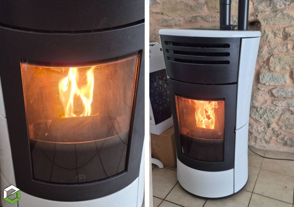Nettoyage d'un poêle à granulé de bois Edilkamin avec ramonge du conduit de cheminée