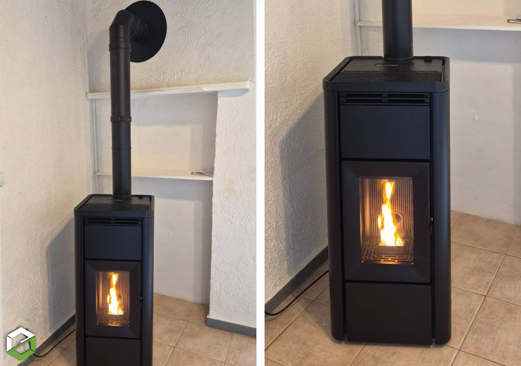 Installation d'un poêle à granulé de bois MCZ avec sortie Coaxial - création cheminée poujoulat
