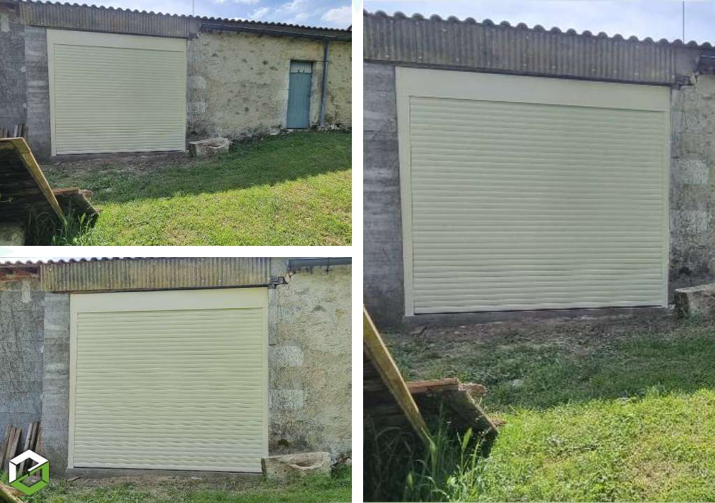 Pose d'une porte de garage enroulable sur mesure, modèle SJ FERMETURES, coloris beige 1015