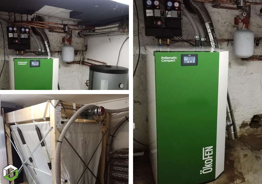 Ets Nathan Sherrard : Pose d'une chaudière granulés de bois OkoFEN avec silo - Artisan Qualibois