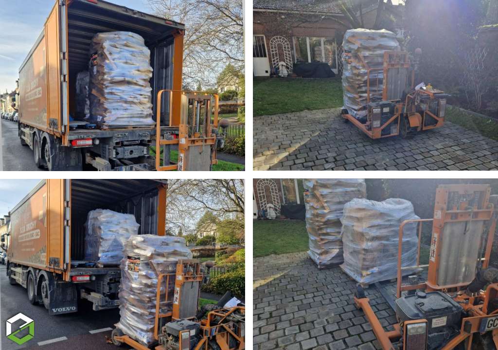 Consultez la chantier : livraison par gruchy combustibles de bois sec sur palette