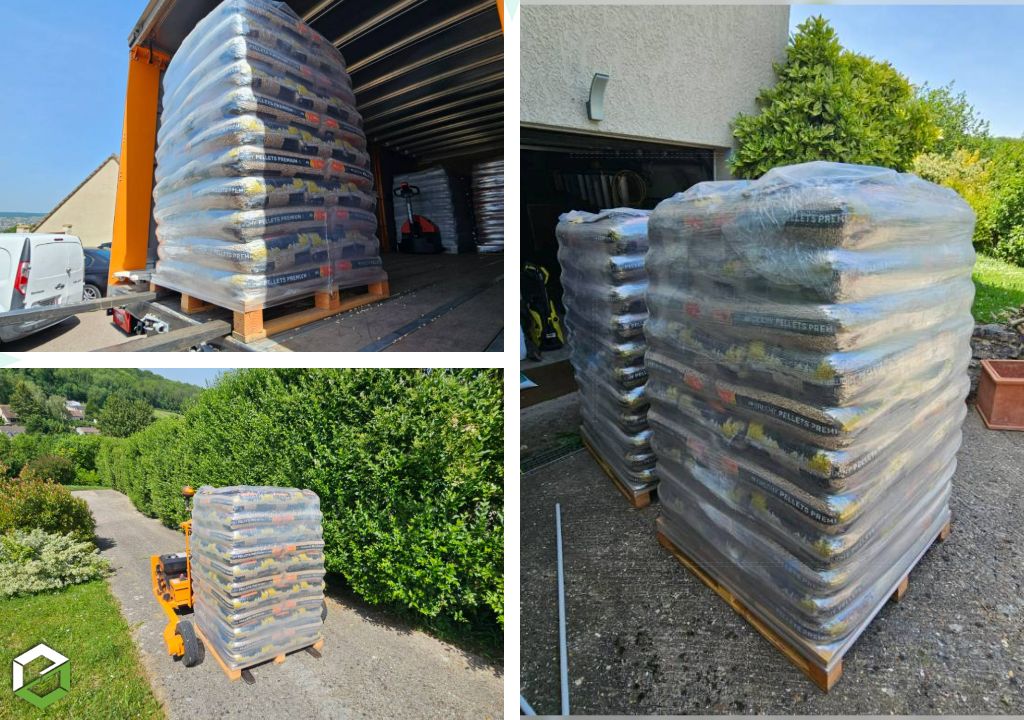 Consultez la chantier : livraison de pellets sur palette par gruchy combustibles
