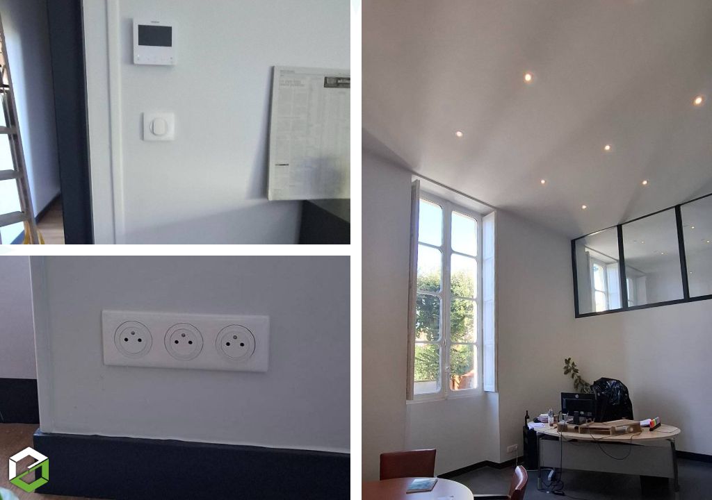 Travaux d'électricité : remplacement de prise de courant et installation d'éclairage par un électricien certifié Legrand et Qualif'Elec-Gironde (33)