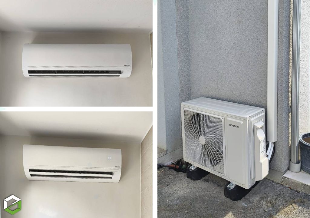 Installation d'une pompe à chaleur air-air Atlantic pour la climatisation réversible, modèle Murao Smart de 5,3kW