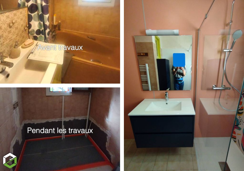 Réfection de salle de bain avec remplacement baignoire par une douche