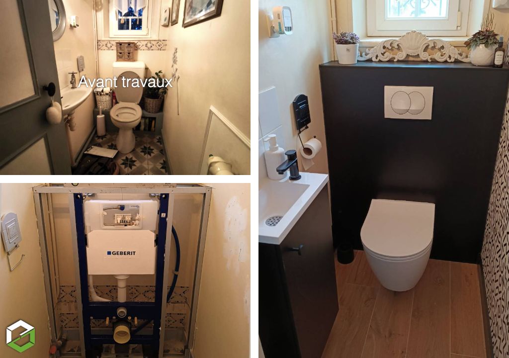 Remplacement d’un WC à poser par un WC suspendu et installation d’un lave-mains