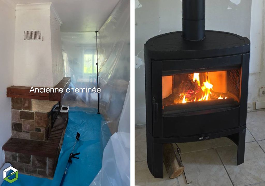 Consultez la chantier : démontage d’une cheminée et installation d’un poêle à bois nordica
