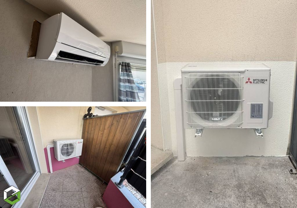 Pose de deux climatisations réversibles Mitsubishi Electric en remplacement d'ancienne PAC air air