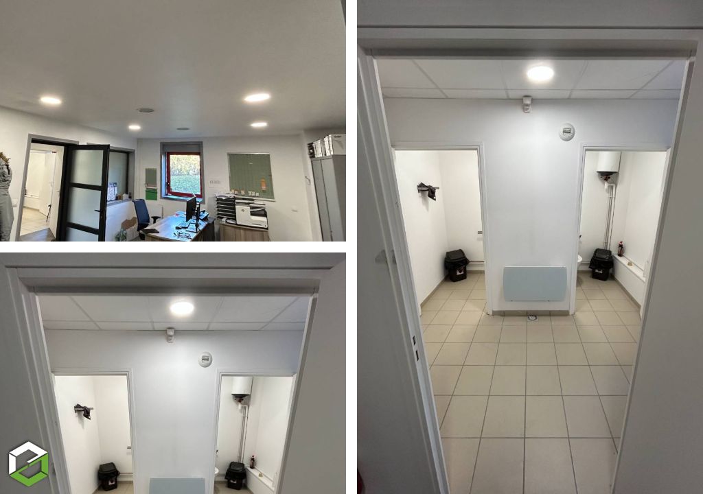 Consultez la chantier : remplacement de lampe ancienne génération par des led pour les bureaux d'un entrepôt
