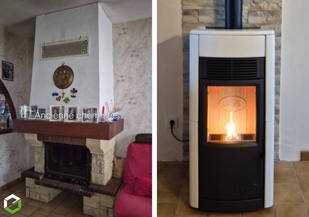 Ramonage Pil'Poêle - Flamme au Top : Remplacement d'une cheminée à insert par un poêle à granulés 