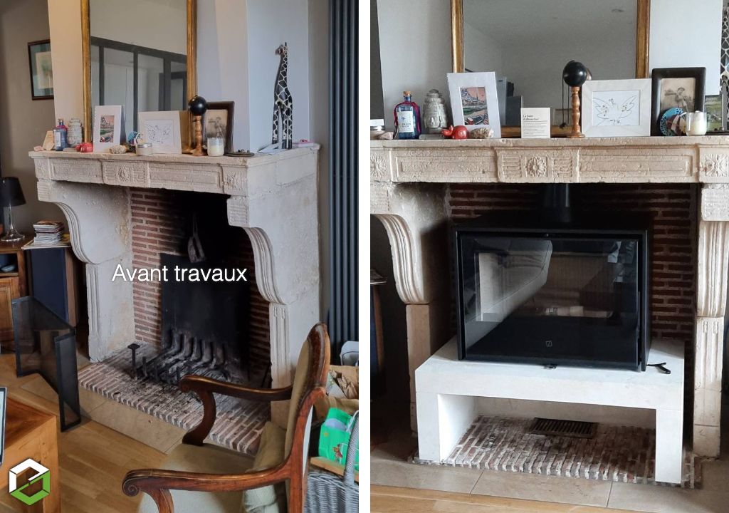 🔥 Installer un poêle à bois design SEGUIN Sancy 800 simple face, dans une cheminée ancienne : pari relevé !-Rhône (69)