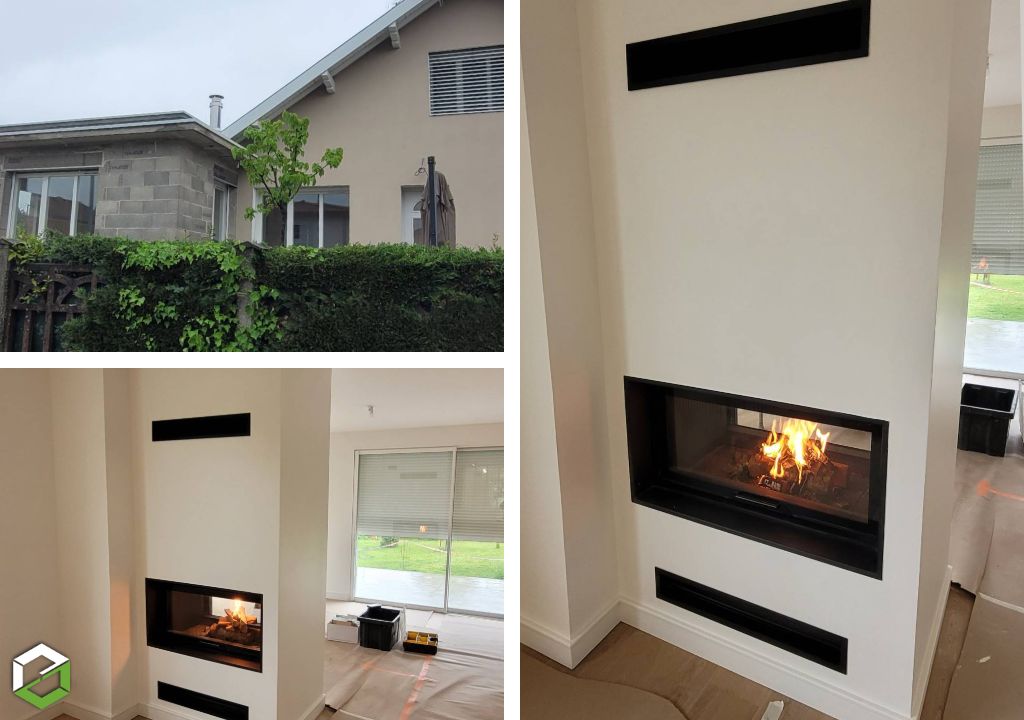 Pose d'une cheminée FAE 100 double face dans un agrandissement sans dépassement de faitage - Artisan certifié RGE QualiBois-Rhône (69)