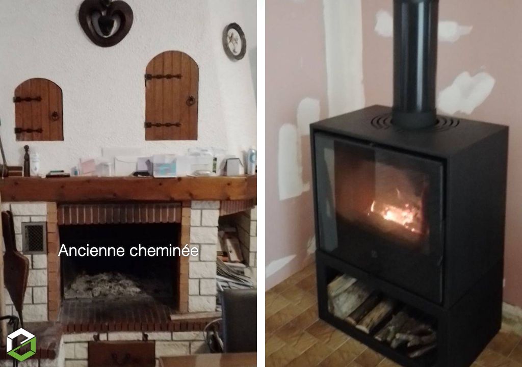 Remplacement d'une cheminée ouverte par un poêle à bois performant Seguin - Artisan certifié RGE QualiBois-Rhône (69)