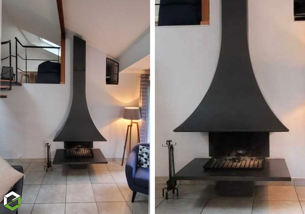 Pose Cheminée murale suspendue Julietta 985 Bordelet Seguin - Artisan certifié RGE QualiBois-Rhône (69)