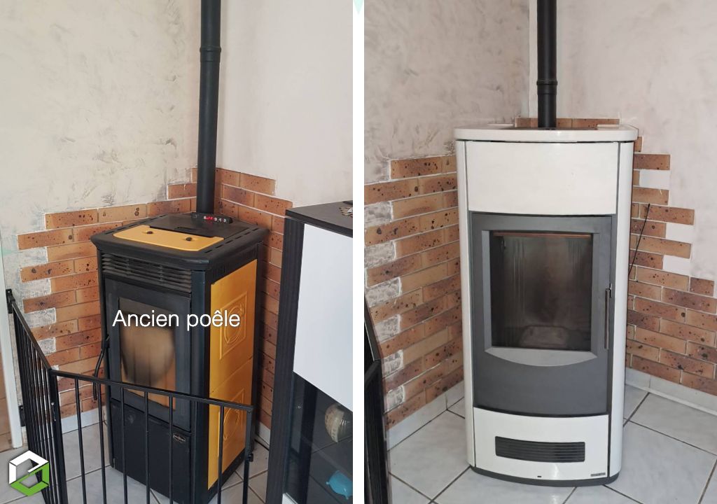 Remplacement d'un poêle à granulé par un poêle P130 T avec distribution d'air chaud-Rhône (69)