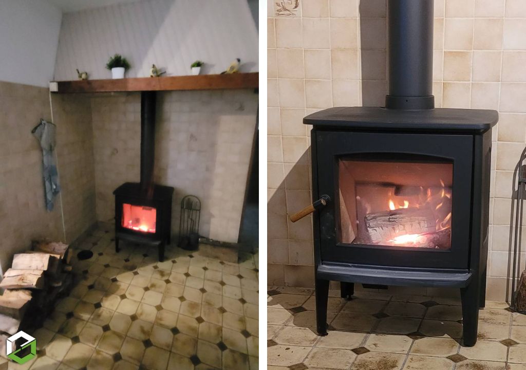 Pose d'un poêlé à bois Poêle à bois - TORRES ARTENSE pour chauffer intégralement la maison - Artisan RGE QualiBois-Rhône (69)