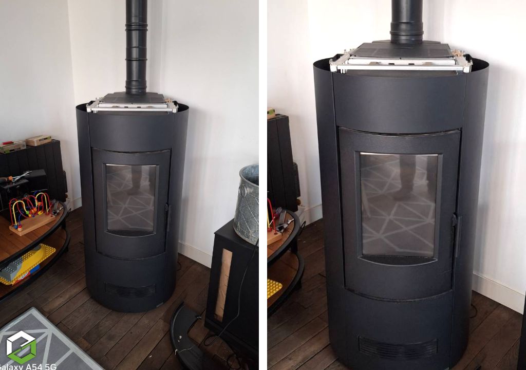 Poêle à granulé P130 t Piazzetta son conduit et coffrage à l'étage -Rhône (69)