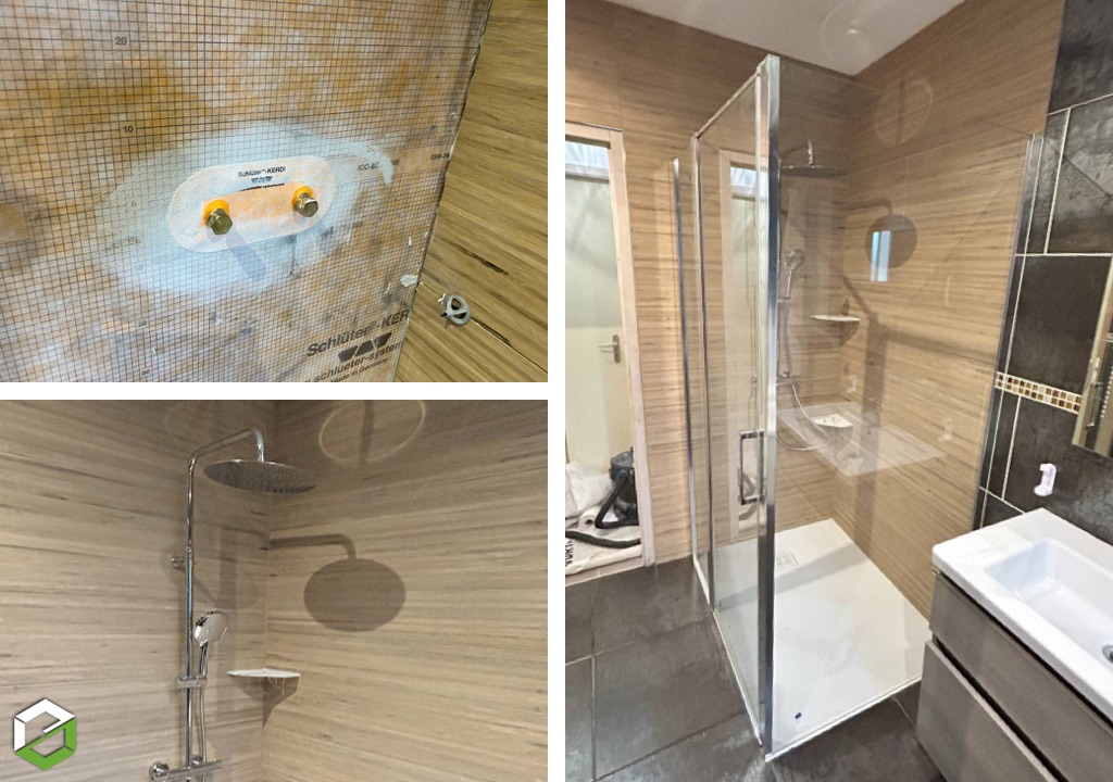 Rénovation d'une douche suite dégâts des eaux - fuite du receveur de douche-Eure (27)