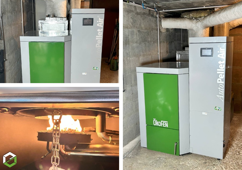 Solutions Chauffage : Installation d'une chaudière à granulés à air pulsé Okofen - installateur certifié RGE QualiBois