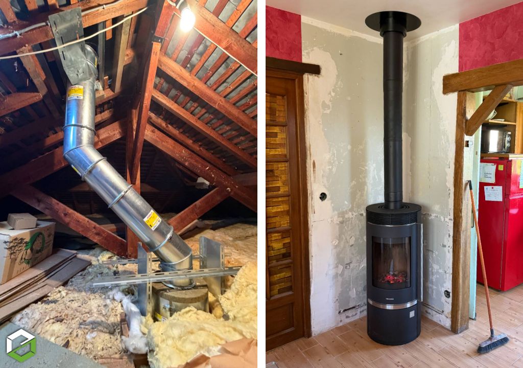 Installation d'un poêle à bois Oranier et de son conduit de fumée
