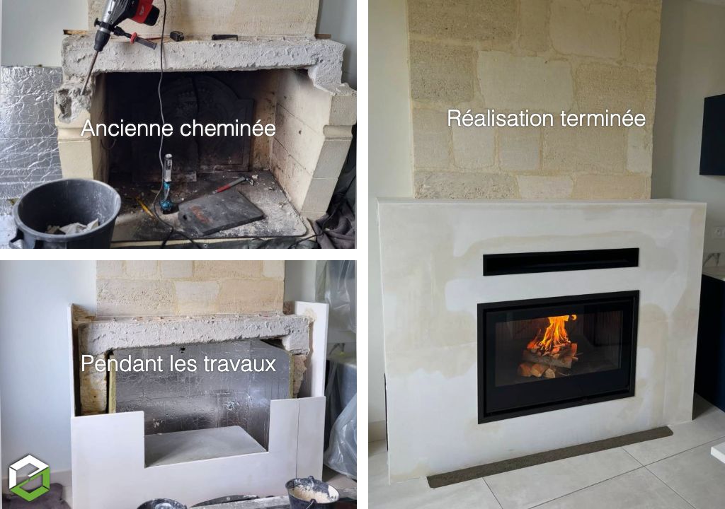 Modernisation d'une cheminée avec installation d'un insert par un artisan RGE QualiBois-Gironde (33)