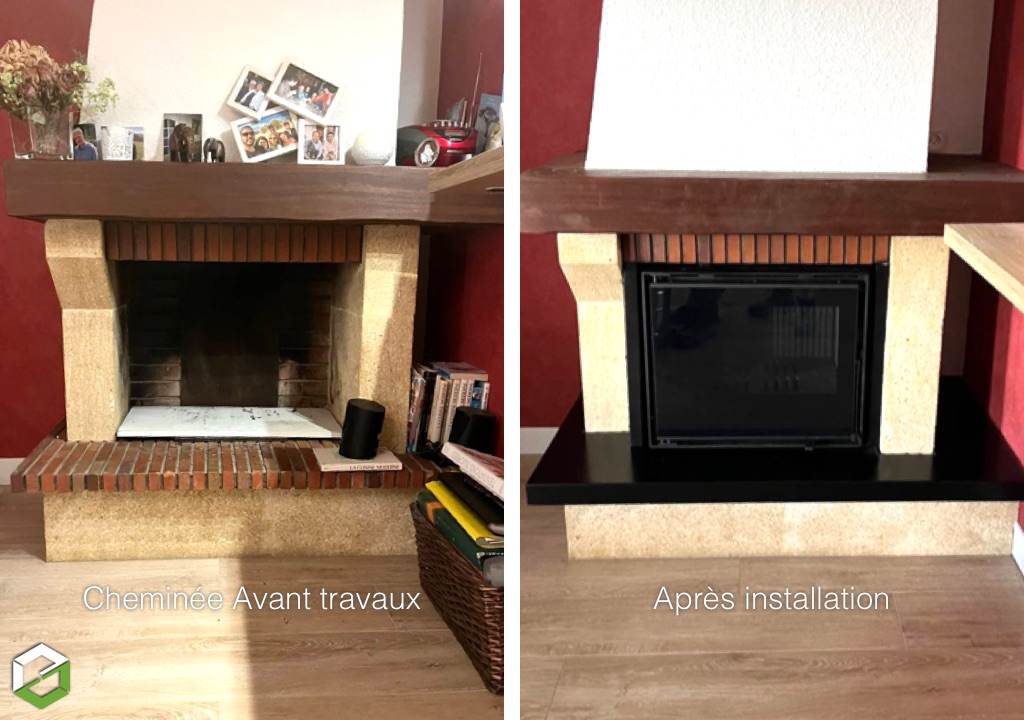 Rénovation d'une cheminée et mise en place d'un insert par un artisan certifié RGE QualiBois-Gironde (33)