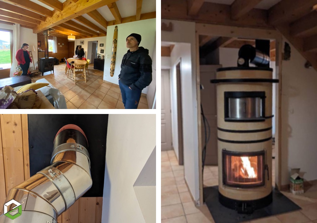 Les Etoiles du FEU 26 : Installation d'un chauffage au bois par poêle de masse dans une maison à ossature bois - artisan certifié RGE QualiBois