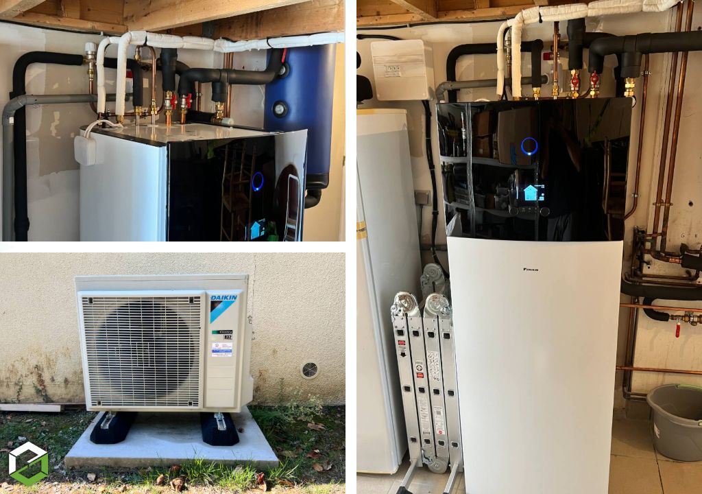 Bruand Energies : Installation d'une pompe à chaleur air-eau DAIKIN en remplacement d'une chaudière GAZ - RGE QUALIPAC