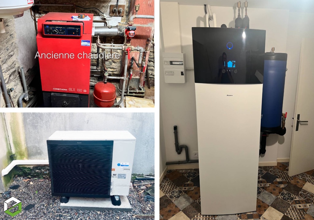 Bruand Energies : Remplacement d'une chaudière fioul de 25 ans par une pompe à chaleur Air-Eau DAIKIN dernière génération